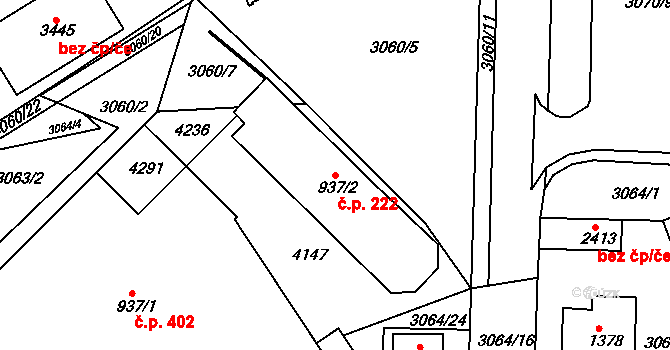 Žichlínské Předměstí 222, Lanškroun na parcele st. 937/2 v KÚ Lanškroun, Katastrální mapa