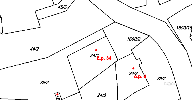 Třebovice 34 na parcele st. 24/1 v KÚ Třebovice, Katastrální mapa