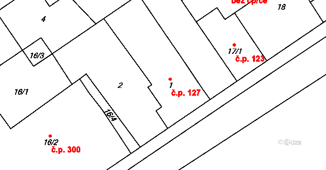Třebestovice 127 na parcele st. 1 v KÚ Třebestovice, Katastrální mapa