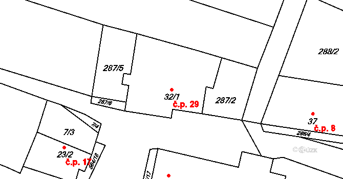 Kojatín 29 na parcele st. 32/1 v KÚ Kojatín, Katastrální mapa