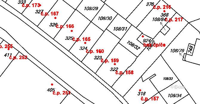 Podklášteří 159, Třebíč na parcele st. 323 v KÚ Podklášteří, Katastrální mapa