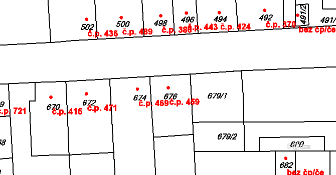 Chrlice 459, Brno na parcele st. 676 v KÚ Chrlice, Katastrální mapa