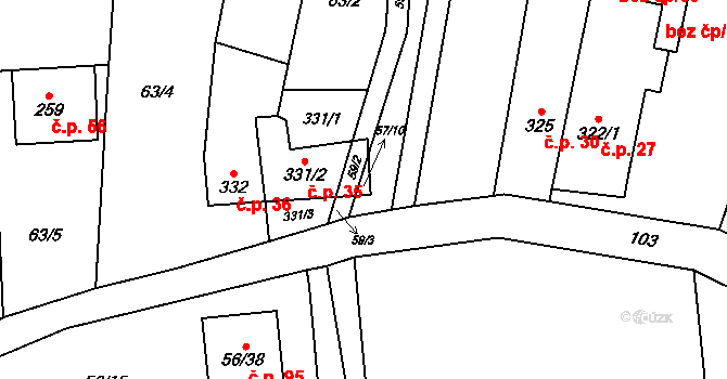Útěchov 35, Brno na parcele st. 331/2 v KÚ Útěchov u Brna, Katastrální mapa