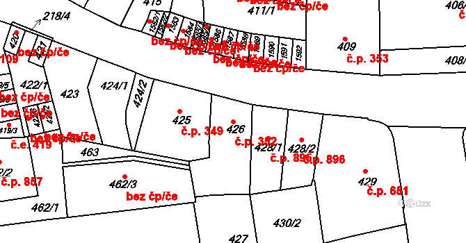 Zábrdovice 352, Brno na parcele st. 426 v KÚ Zábrdovice, Katastrální mapa