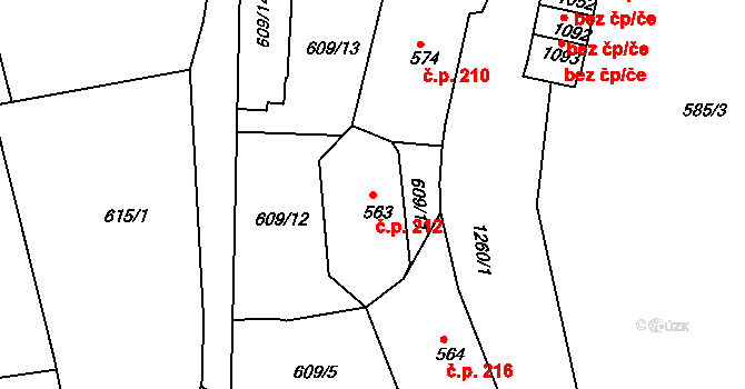 Benešov nad Ploučnicí 212 na parcele st. 563 v KÚ Benešov nad Ploučnicí, Katastrální mapa