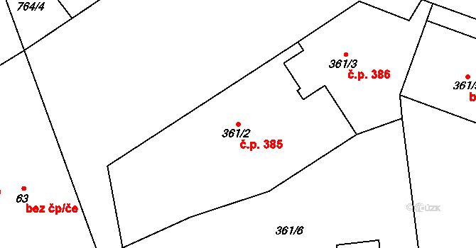 Josefov 385, Jaroměř na parcele st. 361/2 v KÚ Josefov u Jaroměře, Katastrální mapa