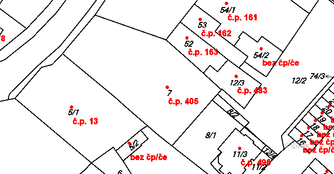 Sobědruhy 405, Teplice na parcele st. 7 v KÚ Sobědruhy, Katastrální mapa