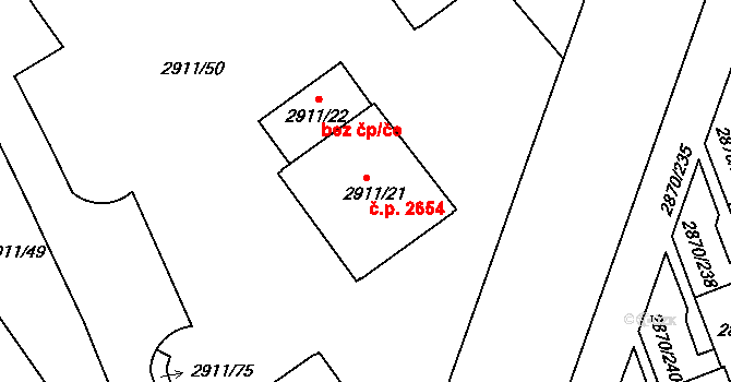 Teplice 2654 na parcele st. 2911/21 v KÚ Teplice, Katastrální mapa