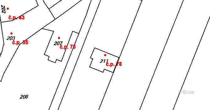 Tři Dvory 78, Litovel na parcele st. 211 v KÚ Tři Dvory u Litovle, Katastrální mapa