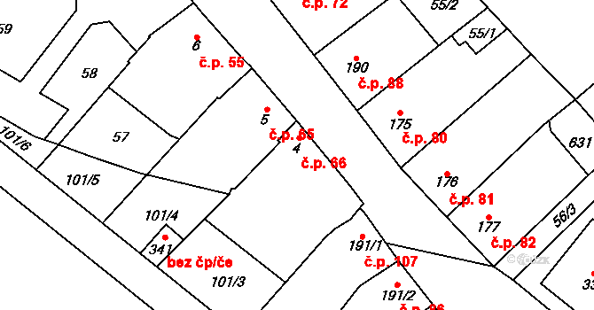 Unčovice 66, Litovel na parcele st. 4 v KÚ Unčovice, Katastrální mapa