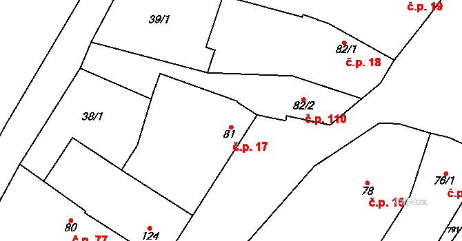 Chlumín 17 na parcele st. 81 v KÚ Chlumín, Katastrální mapa
