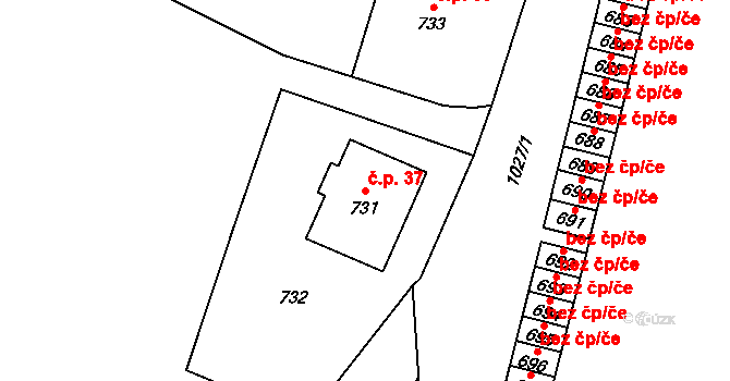 Javorník 37 na parcele st. 731 v KÚ Javorník-město, Katastrální mapa