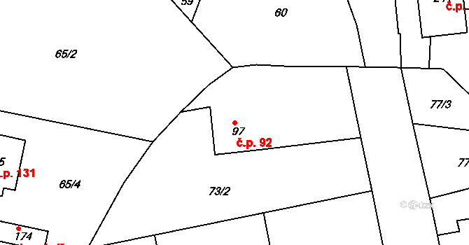 Borek 92, Rokycany na parcele st. 97 v KÚ Borek u Rokycan, Katastrální mapa