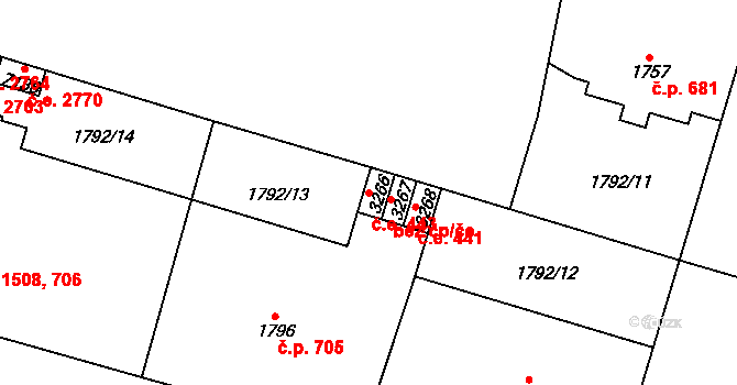 Cheb 443 na parcele st. 3266 v KÚ Cheb, Katastrální mapa