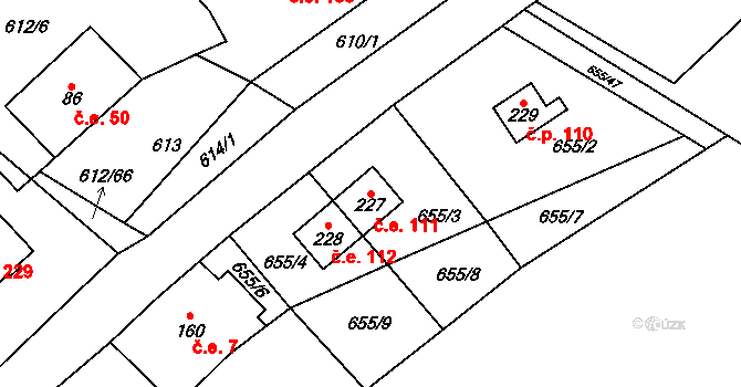 Háj 111, Loučná pod Klínovcem na parcele st. 227 v KÚ Háj u Loučné pod Klínovcem, Katastrální mapa