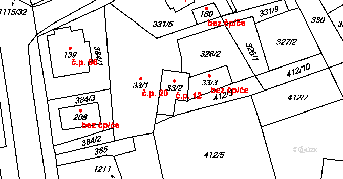 Horní Pěna 12 na parcele st. 33/2 v KÚ Horní Pěna, Katastrální mapa