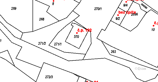 Střelná 192 na parcele st. 370 v KÚ Střelná na Moravě, Katastrální mapa