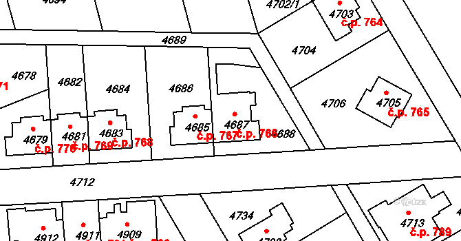 Záběhlice 766, Praha na parcele st. 4687 v KÚ Záběhlice, Katastrální mapa