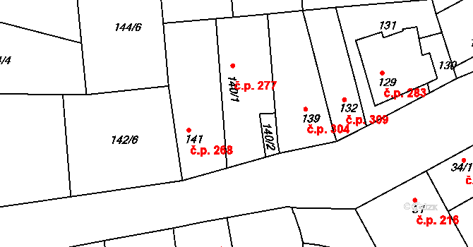 Jinonice 277, Praha na parcele st. 140/1 v KÚ Jinonice, Katastrální mapa
