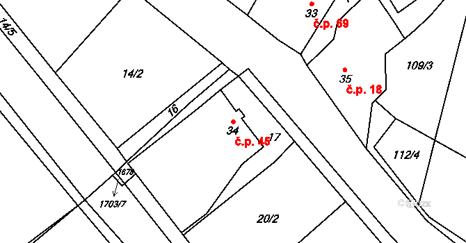 Volfířov 45 na parcele st. 34 v KÚ Volfířov, Katastrální mapa