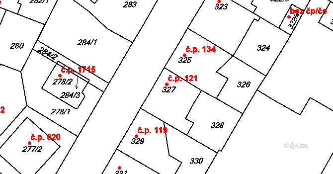 Řepy 121, Praha na parcele st. 327 v KÚ Řepy, Katastrální mapa