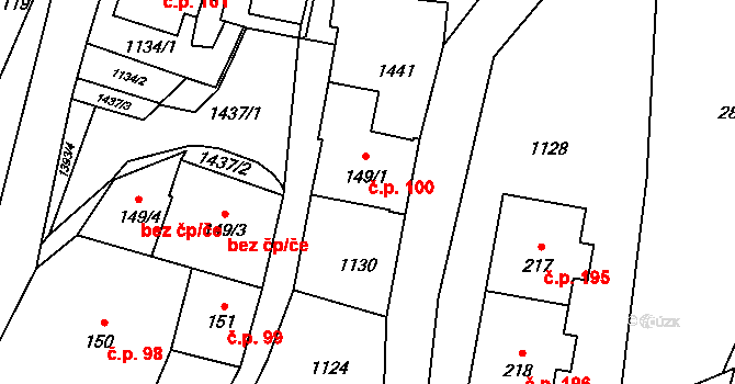Černý Důl 100 na parcele st. 149/1 v KÚ Černý Důl, Katastrální mapa