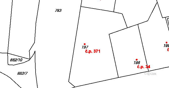 Karlín 371, Praha na parcele st. 197 v KÚ Karlín, Katastrální mapa
