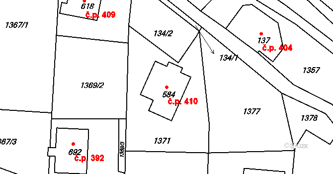 Rumburk 3-Dolní Křečany 410, Rumburk na parcele st. 584 v KÚ Dolní Křečany, Katastrální mapa