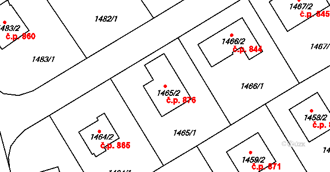 Zdice 876 na parcele st. 1465/2 v KÚ Zdice, Katastrální mapa