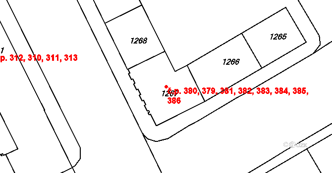 Příbram VII 379,380,381,382,383,, Příbram na parcele st. 1267 v KÚ Březové Hory, Katastrální mapa