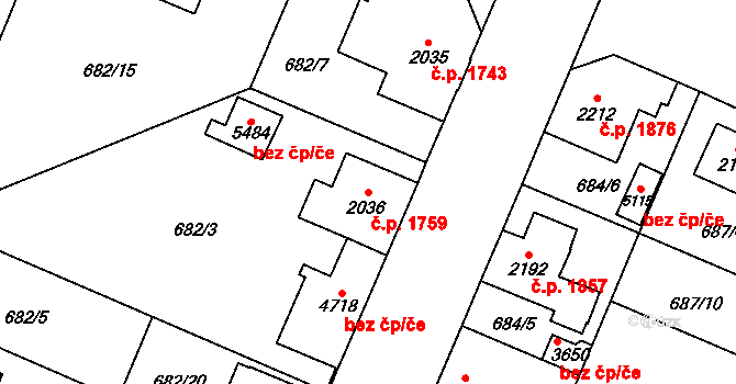 Dvůr Králové nad Labem 1759 na parcele st. 2036 v KÚ Dvůr Králové nad Labem, Katastrální mapa