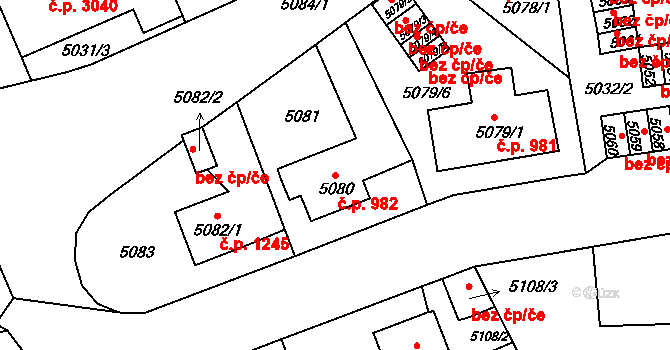 Česká Lípa 982 na parcele st. 5080 v KÚ Česká Lípa, Katastrální mapa