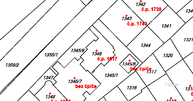 Chomutov 1617 na parcele st. 1346 v KÚ Chomutov I, Katastrální mapa