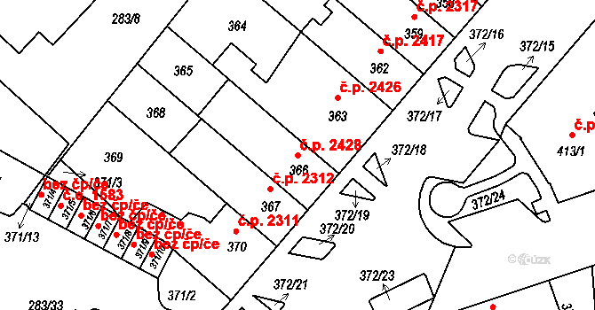 Chomutov 2428 na parcele st. 366 v KÚ Chomutov II, Katastrální mapa