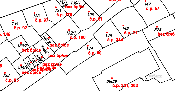 Újezdské Předměstí 60, Bílina na parcele st. 144 v KÚ Bílina-Újezd, Katastrální mapa