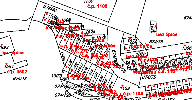Rosice 235 na parcele st. 1704 v KÚ Rosice u Brna, Katastrální mapa