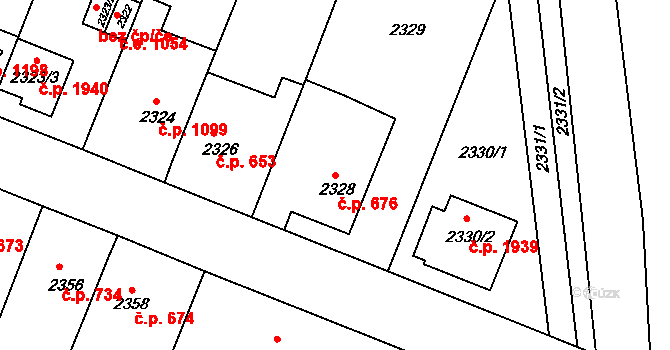 Kuřim 676 na parcele st. 2328 v KÚ Kuřim, Katastrální mapa