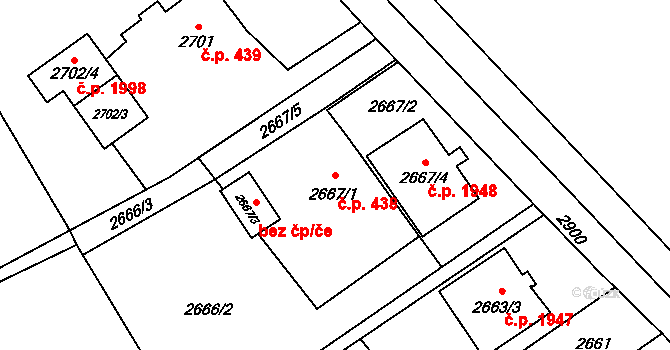 Hranice 438, Karviná na parcele st. 2667/1 v KÚ Karviná-město, Katastrální mapa