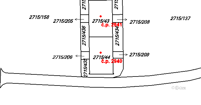Hranice 2940, Karviná na parcele st. 2715/44 v KÚ Karviná-město, Katastrální mapa
