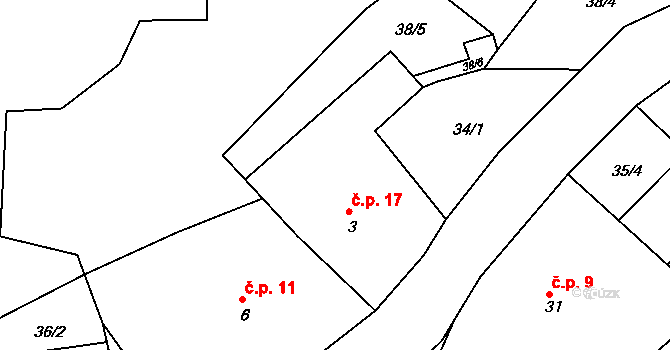 Zádolí 17, Trnov na parcele st. 3 v KÚ Zádolí u Trnova, Katastrální mapa