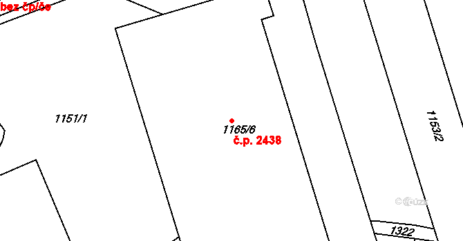 Východní Předměstí 2438, Plzeň na parcele st. 1165/6 v KÚ Hradiště u Plzně, Katastrální mapa
