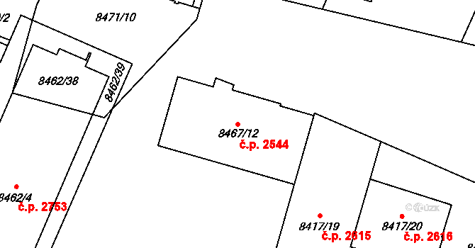 Jižní Předměstí 2544, Plzeň na parcele st. 8467/12 v KÚ Plzeň, Katastrální mapa