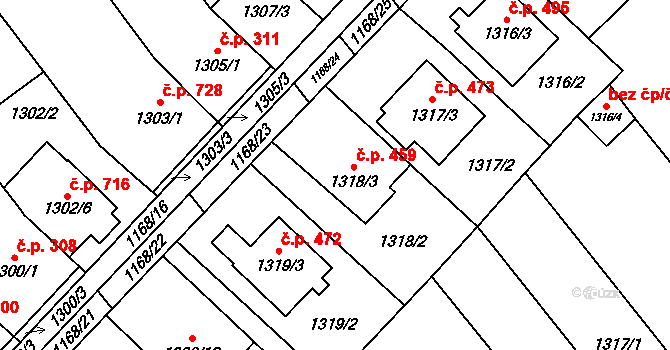 Pozořice 459 na parcele st. 1318/3 v KÚ Pozořice, Katastrální mapa