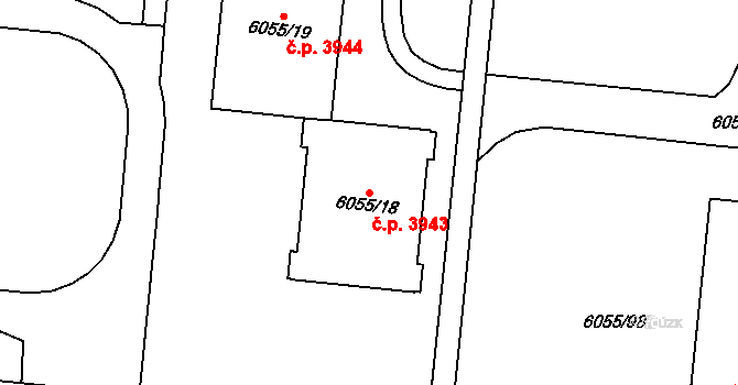 Prostějov 3943 na parcele st. 6055/18 v KÚ Prostějov, Katastrální mapa