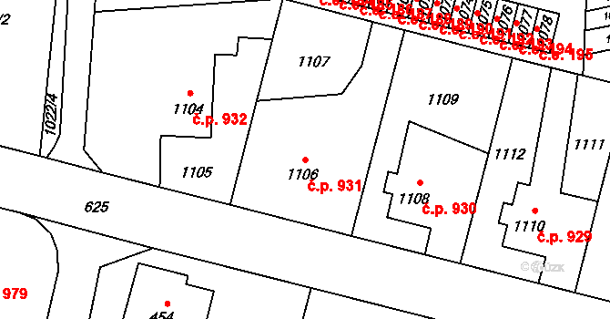 Šumbark 931, Havířov na parcele st. 1106 v KÚ Šumbark, Katastrální mapa