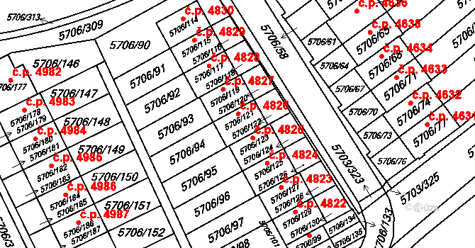 Jihlava 4826 na parcele st. 5706/121 v KÚ Jihlava, Katastrální mapa