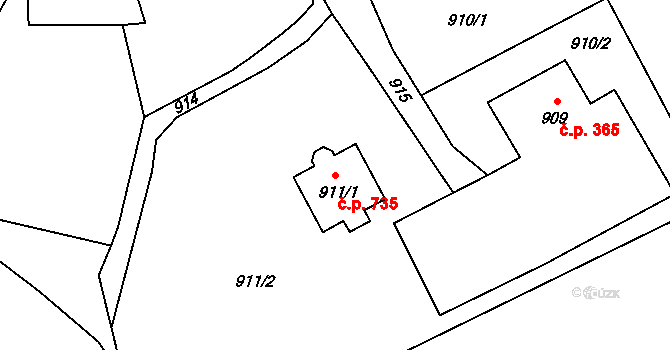 Palkovice 735 na parcele st. 911/1 v KÚ Palkovice, Katastrální mapa