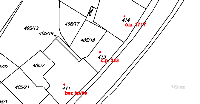 Děčín IV-Podmokly 313, Děčín na parcele st. 413 v KÚ Podmokly, Katastrální mapa