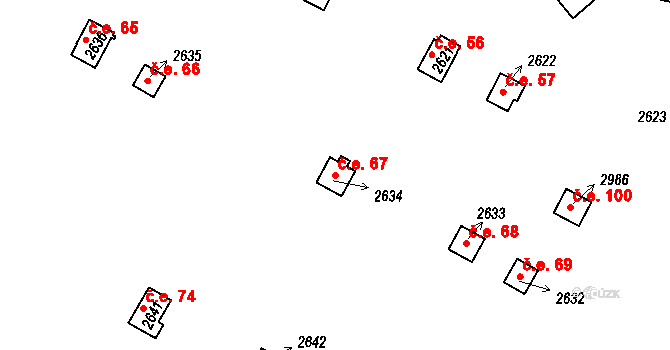 Hamrníky 67, Mariánské Lázně na parcele st. 2634 v KÚ Úšovice, Katastrální mapa