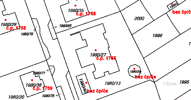 Jirkov 1767 na parcele st. 1980/27 v KÚ Jirkov, Katastrální mapa